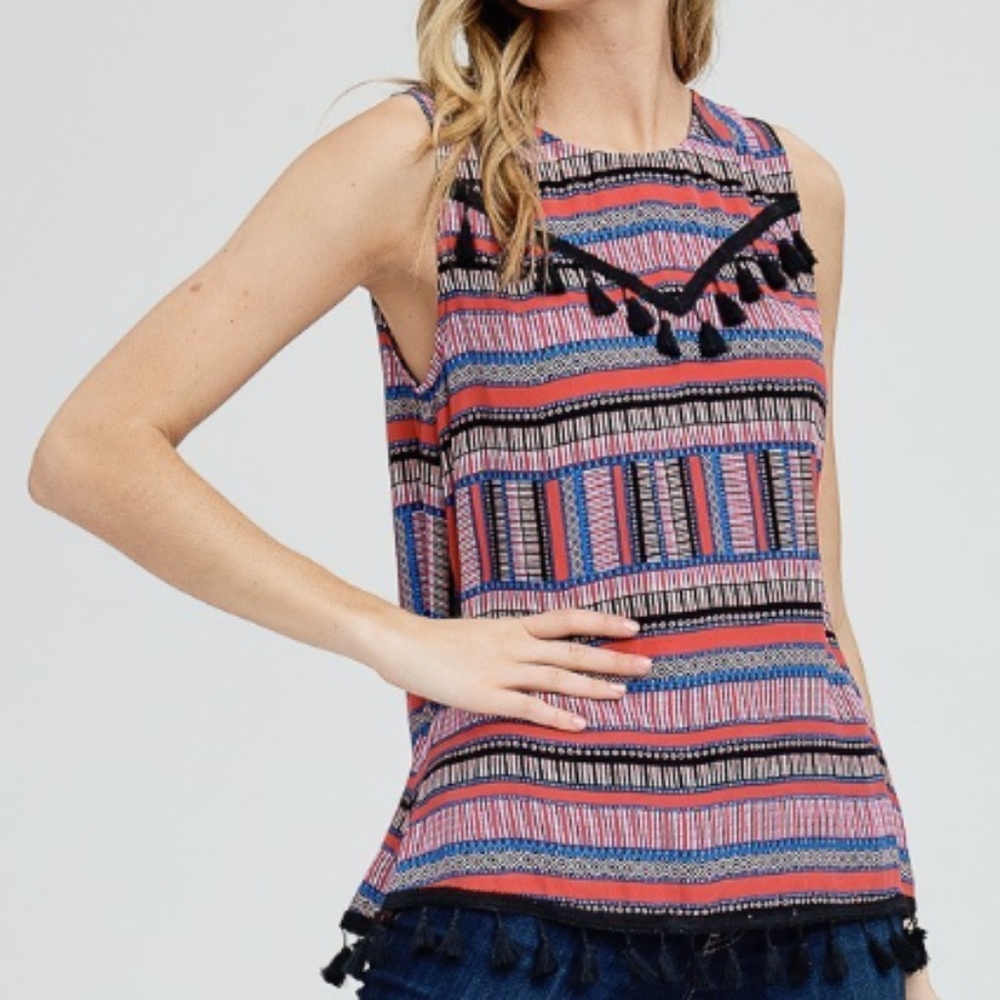 Tassel Trim Sleeveless Top